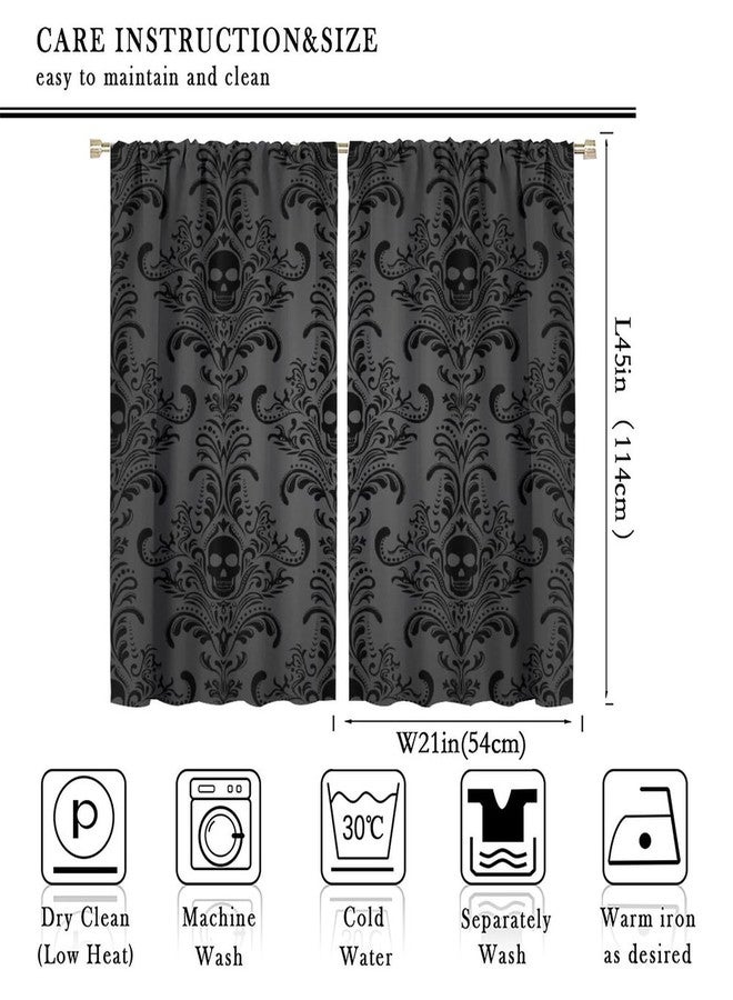 SENRUEGT Skull Curtains, Wild Plants Mushrooms Flowers Retro Home Bedroom Living Room Window Treatments Curtains 42x45 Inch - Image 2